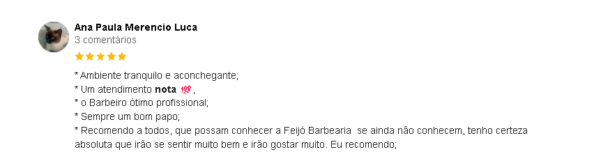Avaliação 5 estrelas Google – Feijó Barbearia Araranguá